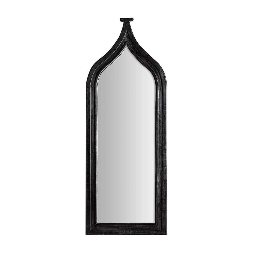 Handgefertigter Wandspiegel im klassischen Stil mit schwarzem Rahmen und Distressed-Finish