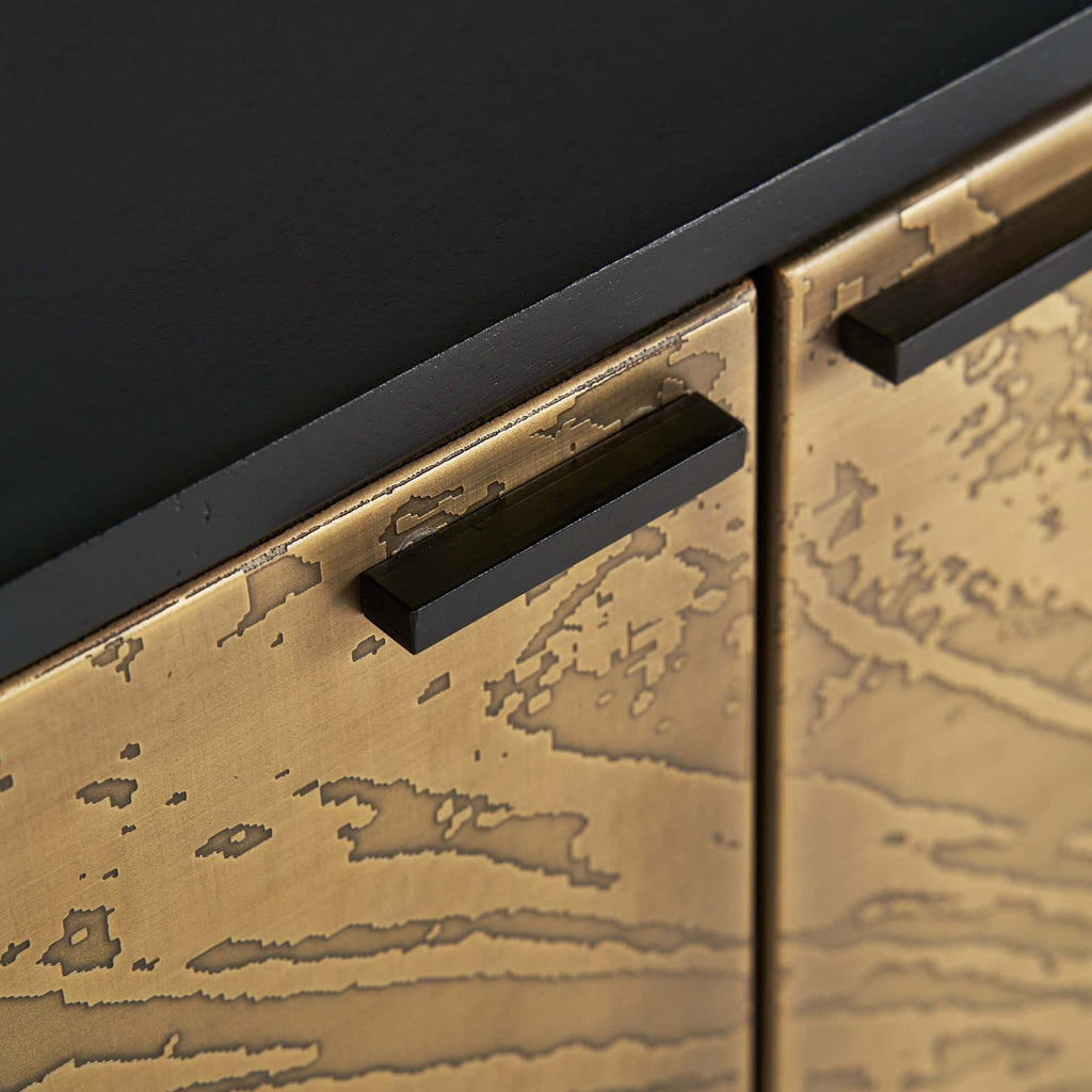Grosses Sideboard aus Mangoholz in Schwarz und Gold - Maison Oudh