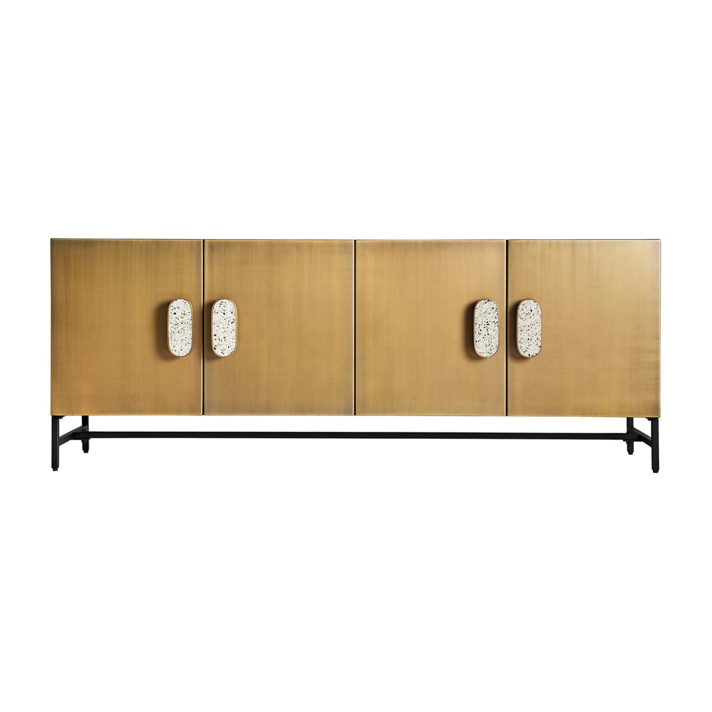 Großes Art Deco Sideboard aus Messing mit Terrazzo-Griffen