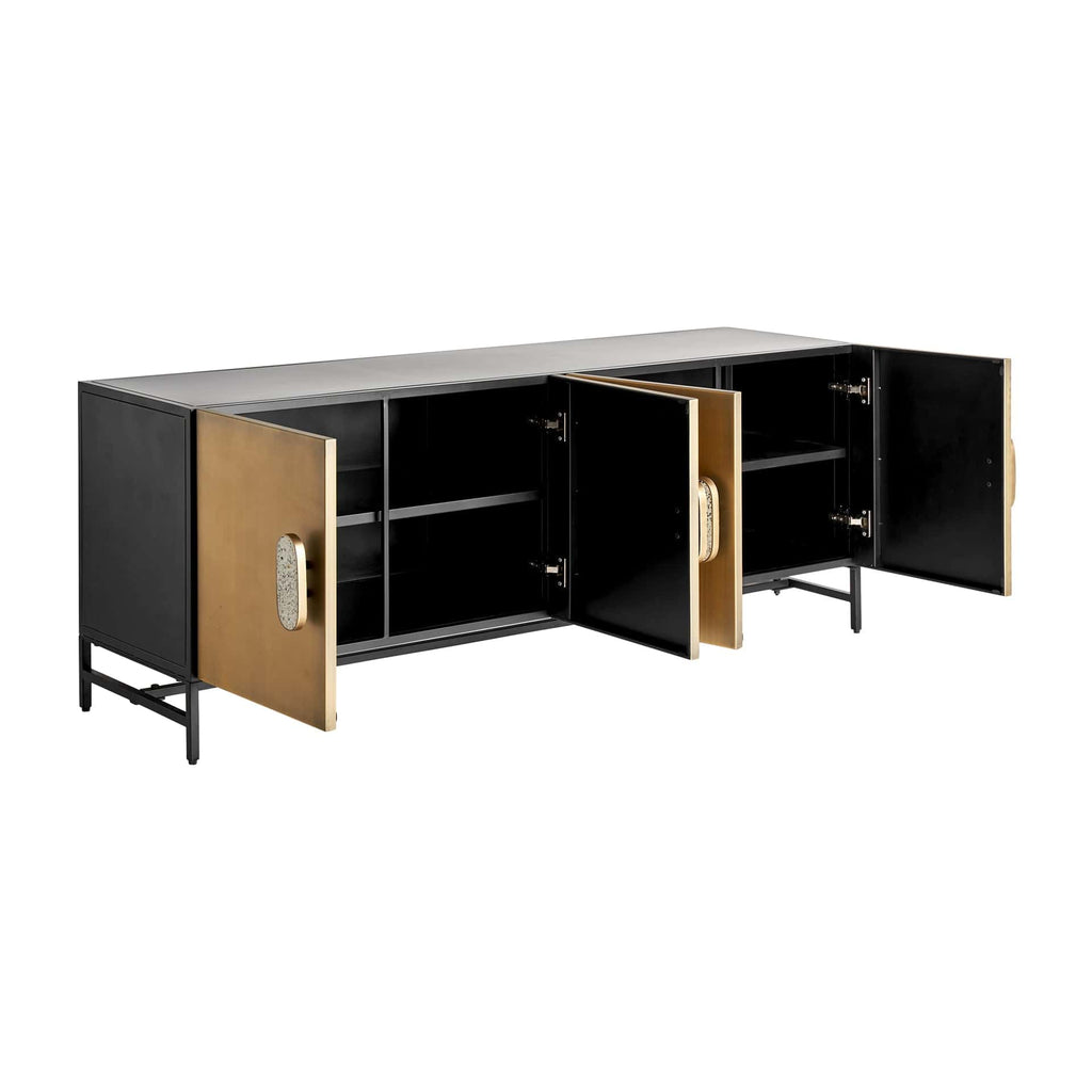 Grosses Sideboard aus Messing in Gold kombiniert mit Griffen aus Terrazzo - Maison Oudh
