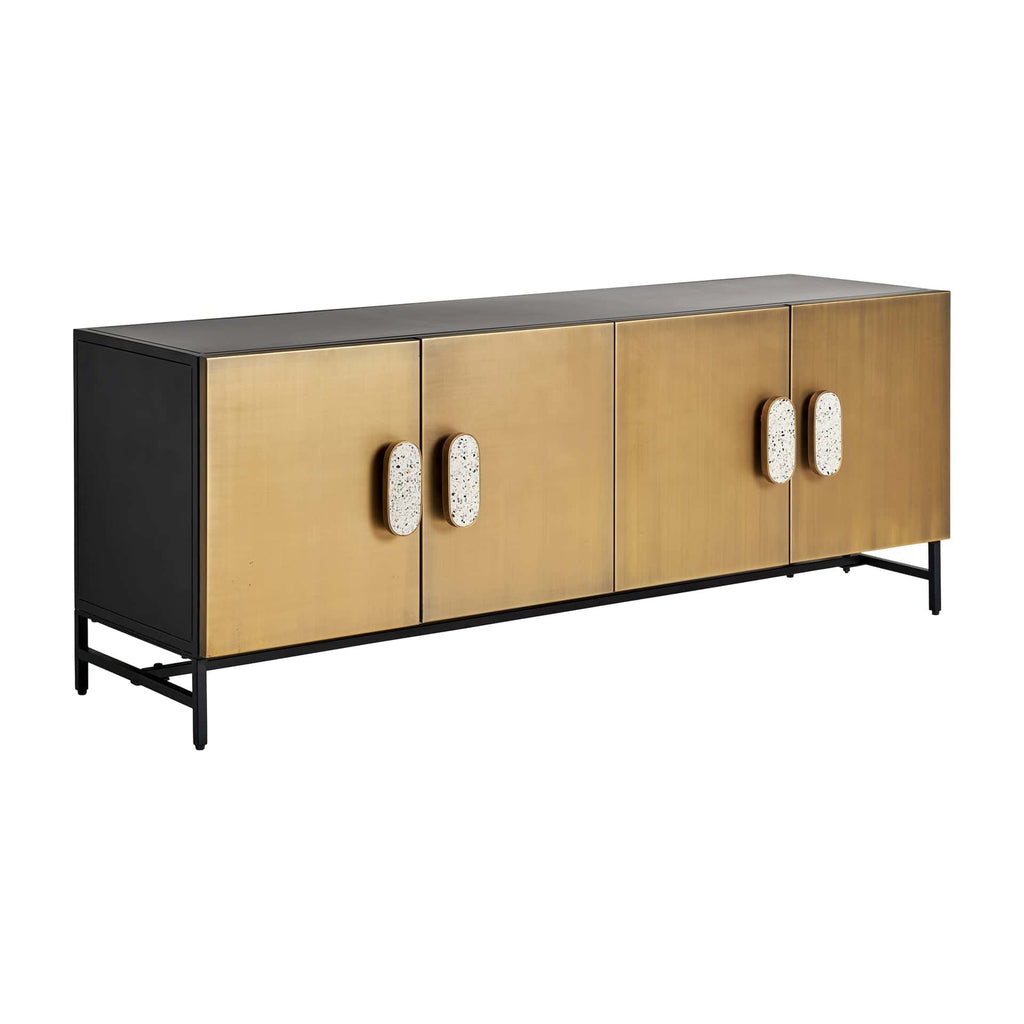 Grosses Sideboard aus Messing in Gold kombiniert mit Griffen aus Terrazzo - Maison Oudh