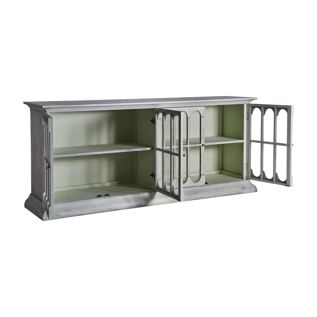 Grosses Sideboard aus Tannenholz in Off White mit dekorativen Glastüren - Maison Oudh