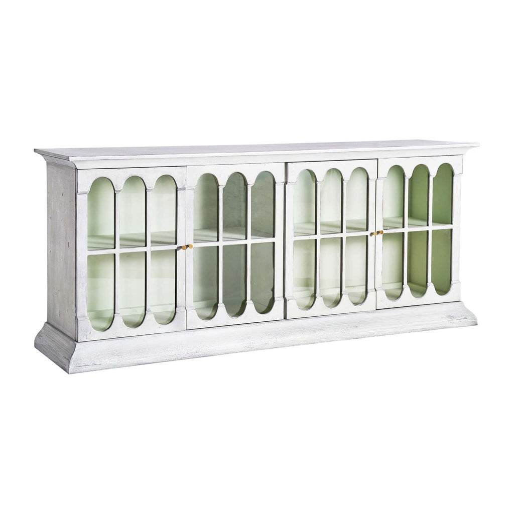 Grosses Sideboard aus Tannenholz in Off White mit dekorativen Glastüren - Maison Oudh
