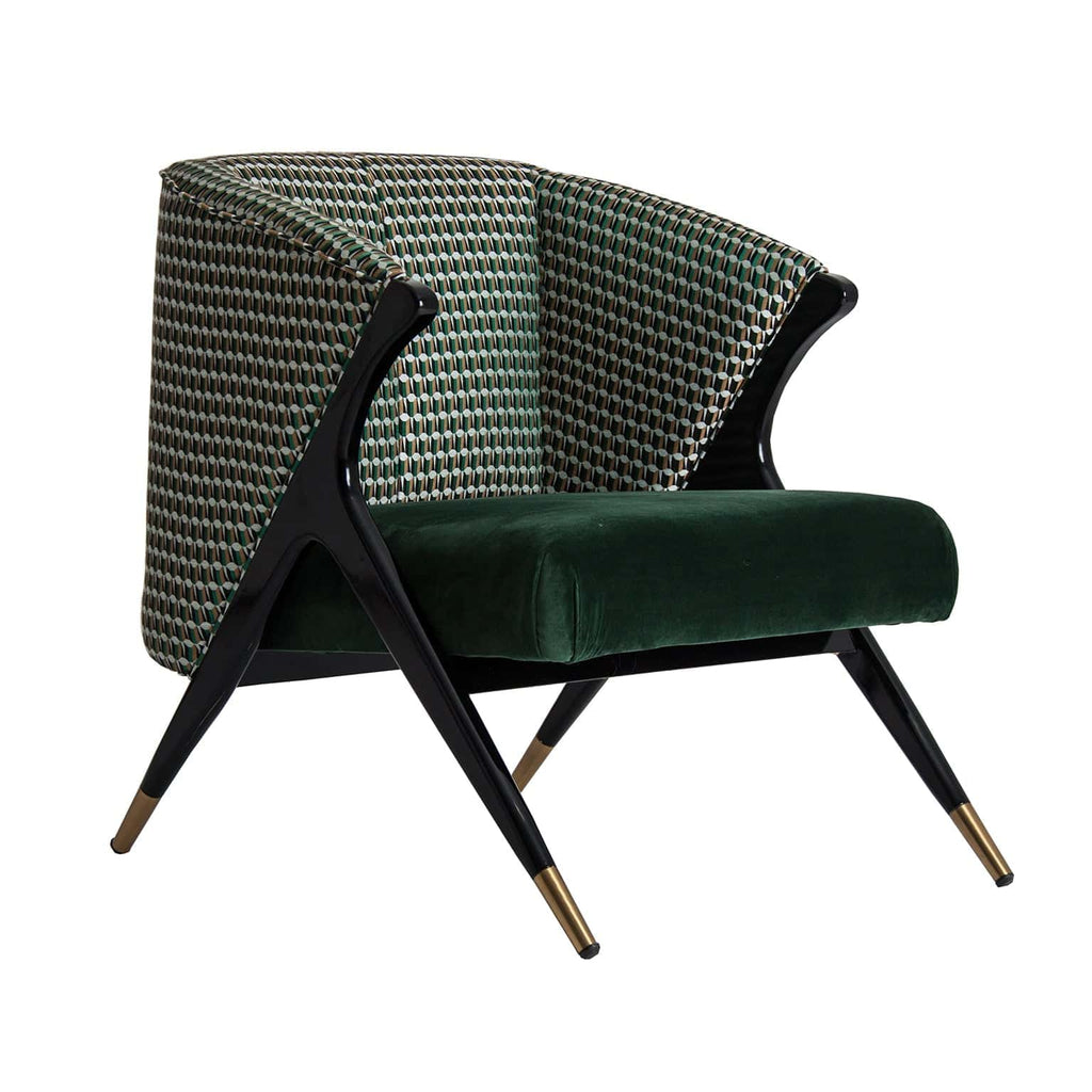 Grüner Designer Sessel aus Schwarzem Holz und Samt