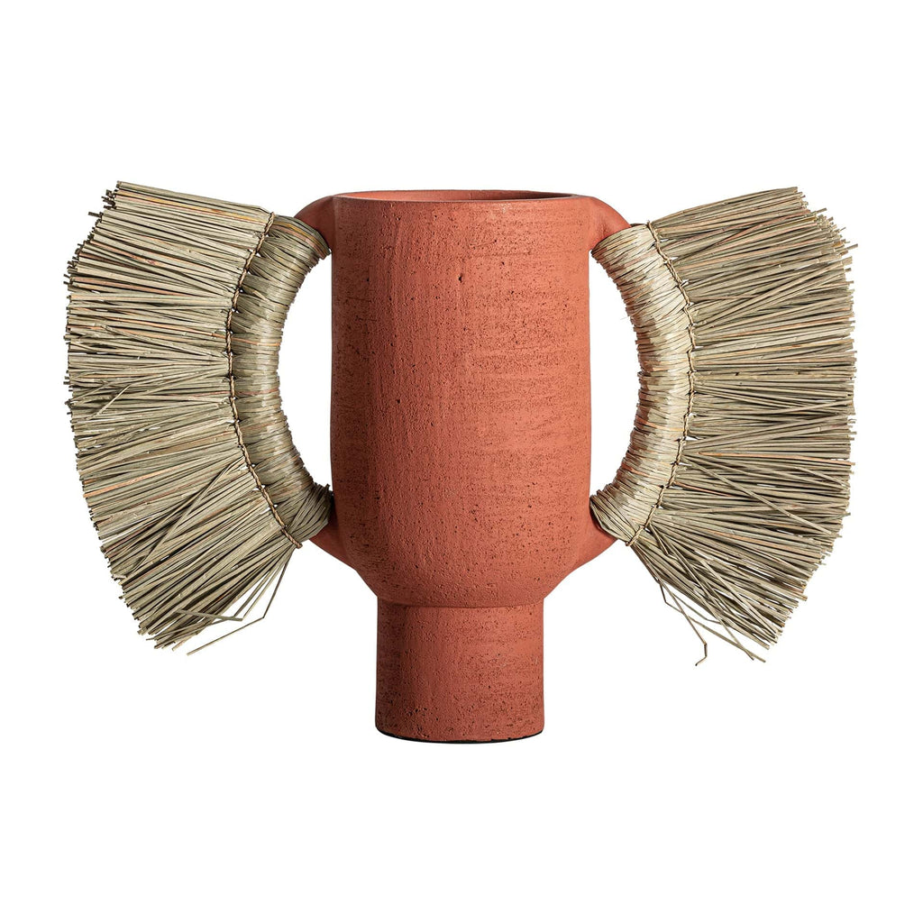 Handgefertigte Braune Terrakotta-Vase mit Jutegeflecht - Maison Oudh