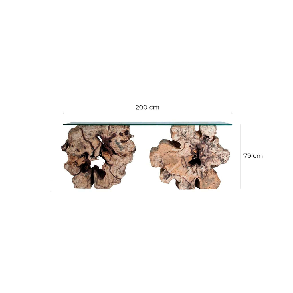 Handgefertigte Contemporary Konsole: Harmonie aus tropischem Holz und Glas - Maison Oudh