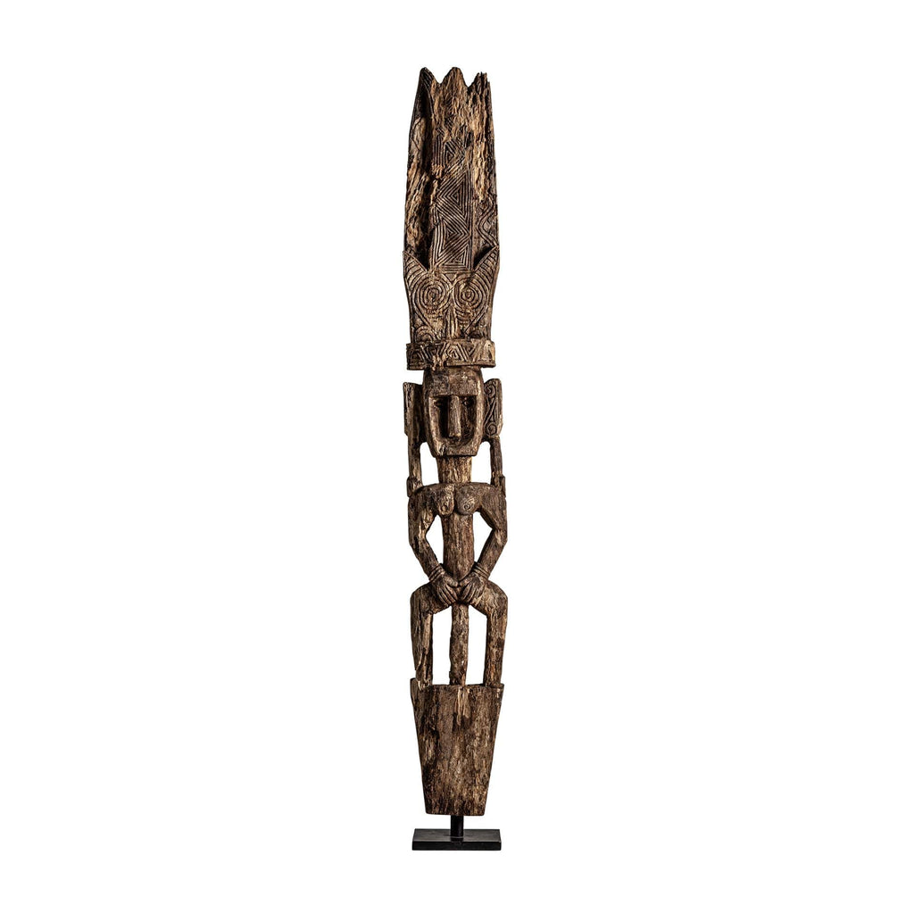 Handgefertigte Ethnische Bodenskulptur aus Tropenholz - Maison Oudh