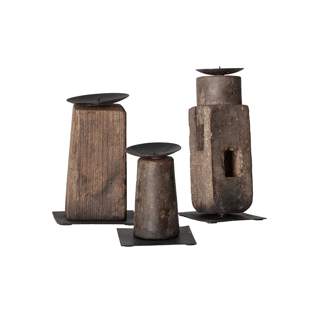 Handgefertigte Kerzenhalter aus recyceltem Mangoholz im 3er Set - Maison Oudh