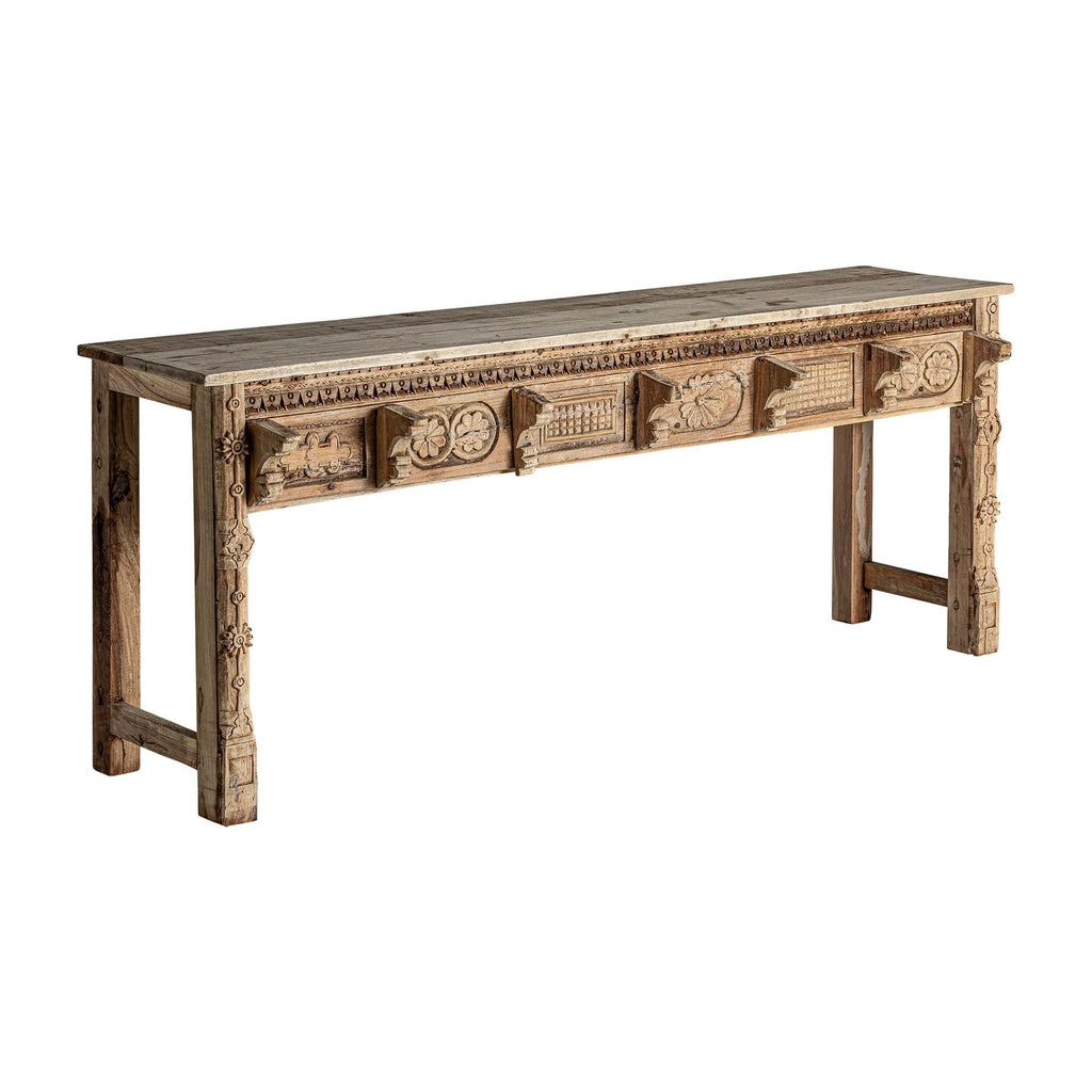 Handgefertigte Konsole mit Schnitzereien aus Mangoholz im Ethnic Design - Maison Oudh