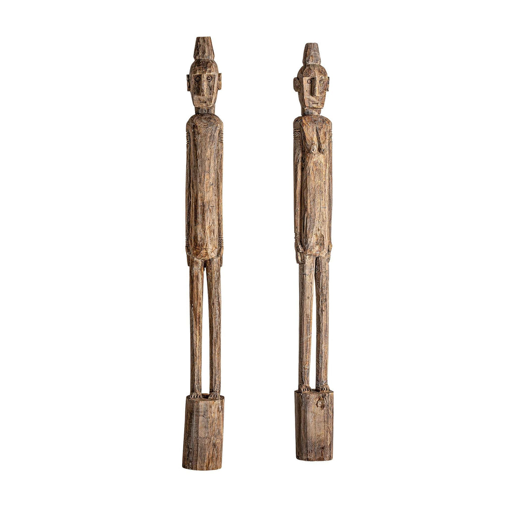Handgefertigte Ethno-Skulpturen aus Teakholz mit Distressed-Finish in Naturtönen