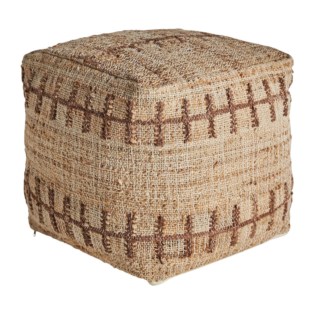 Handgefertigter Boho Pouf aus Jute, Leder und Baumwolle 