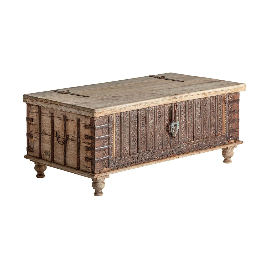 Handgefertigter Couchtisch Truhe aus Teakholz mit Stauraum - Maison Oudh
