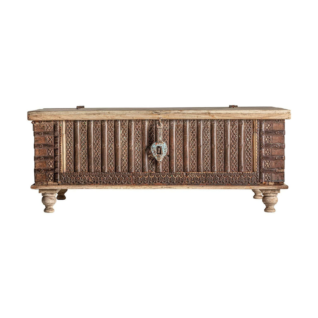 Handgefertigter Couchtisch Truhe aus Teakholz mit Stauraum - Maison Oudh