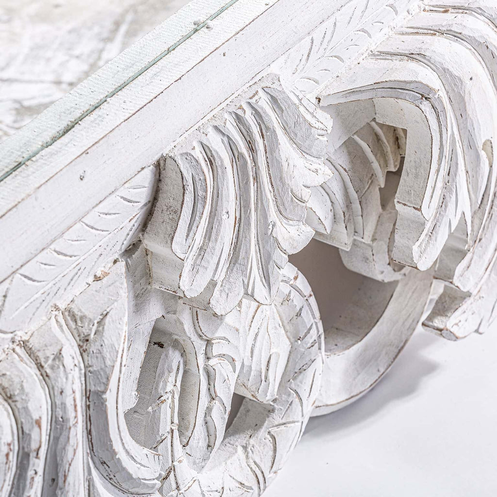 Handgefertigter Spiegel Unikat aus Teakholz in Off White im Stil Provence - Maison Oudh