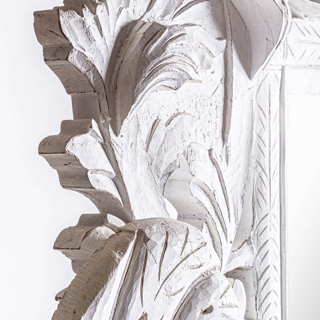 Handgefertigter Spiegel Unikat aus Teakholz in Off White im Stil Provence - Maison Oudh