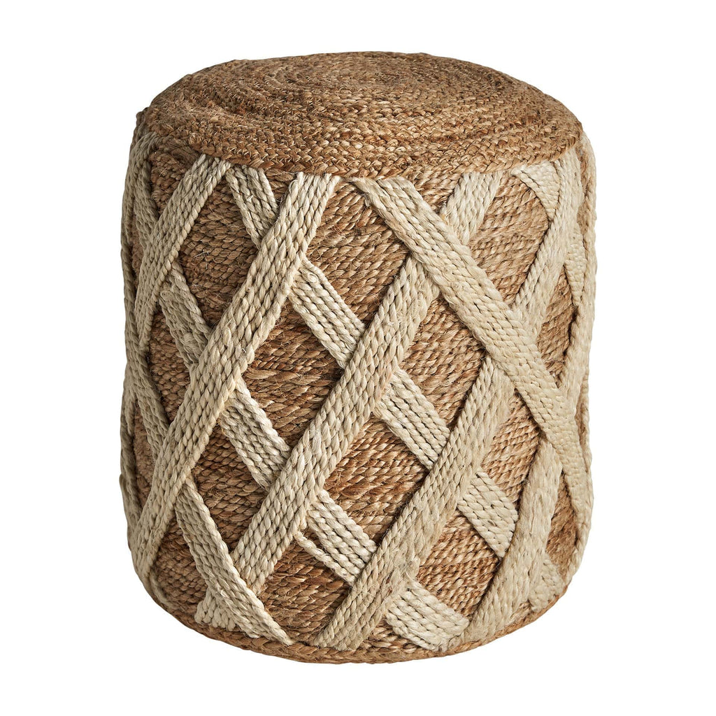 Handgefertigter Vintage Pouf in Braun & Beige - Maison Oudh
