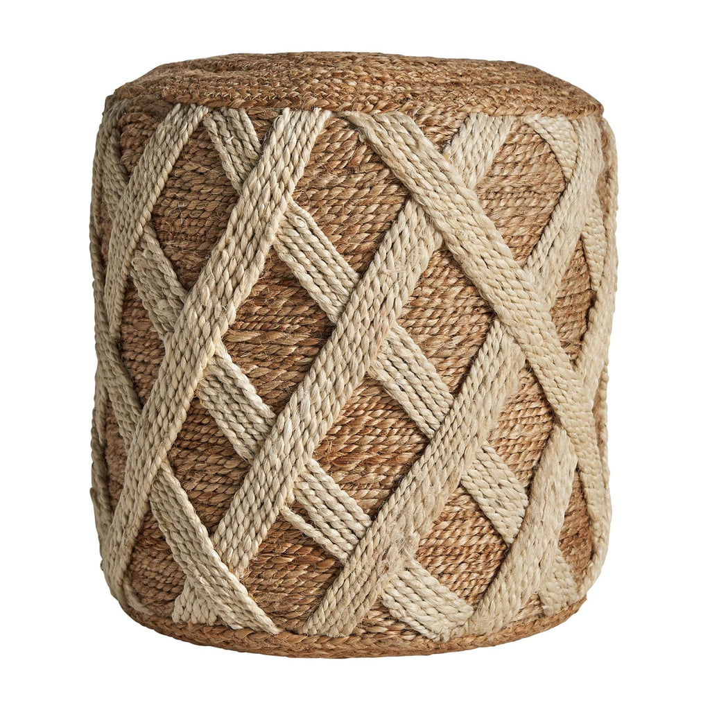 Handgefertigter Vintage Pouf in Braun & Beige - Maison Oudh