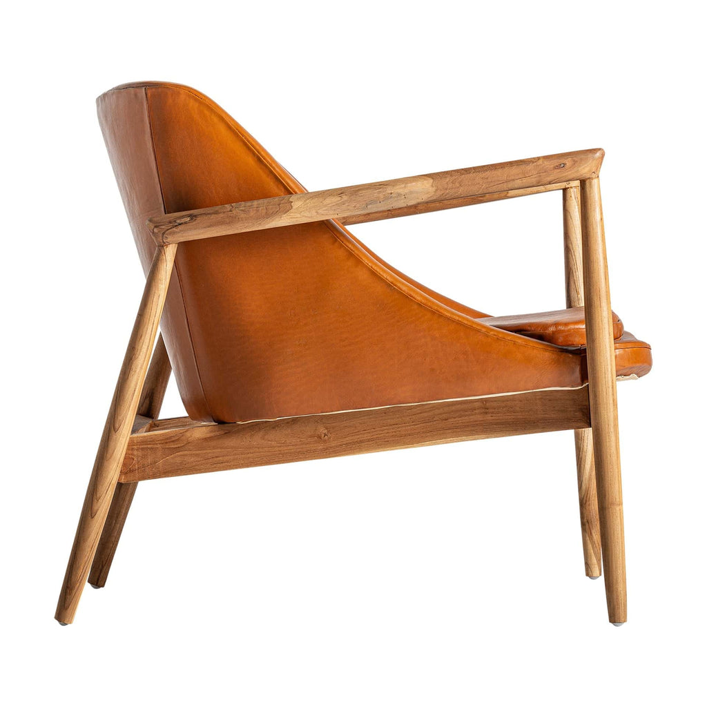 Handgefertigter Vintage Sessel aus Teakholz mit braunem Lederbezug: Zeitlose Eleganz trifft auf Komfort - Maison Oudh