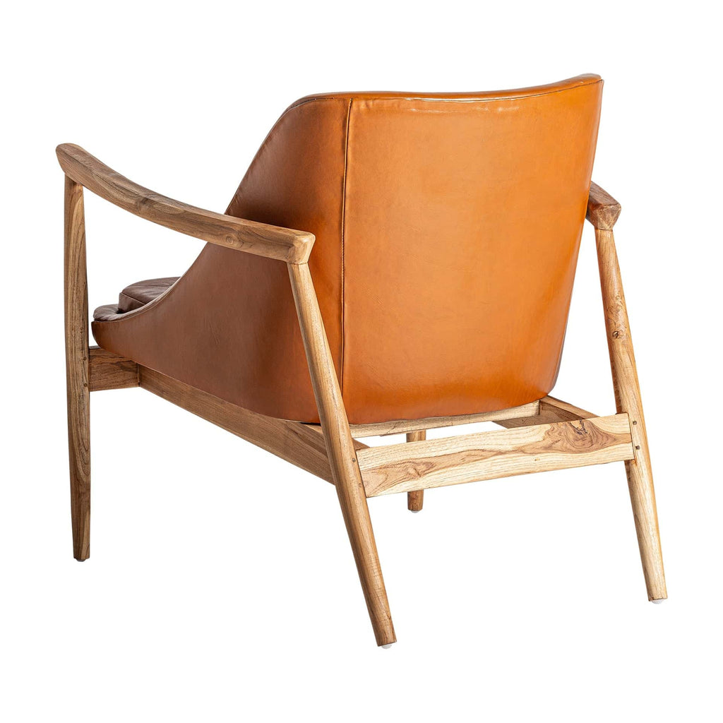 Handgefertigter Vintage Sessel aus Teakholz mit braunem Lederbezug: Zeitlose Eleganz trifft auf Komfort - Maison Oudh