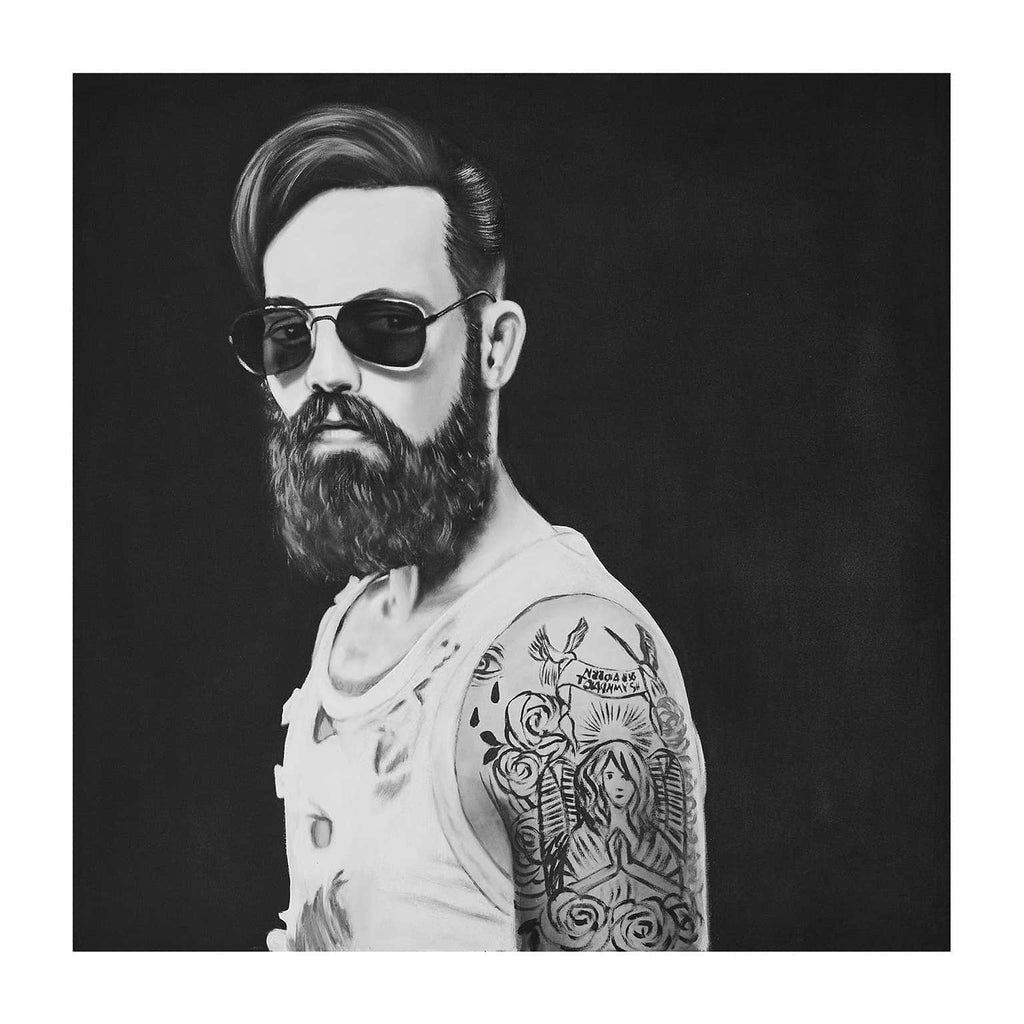 Handgefertigtes Leinwandbild Mann mit Brille in Schwarzweiss - Maison Oudh