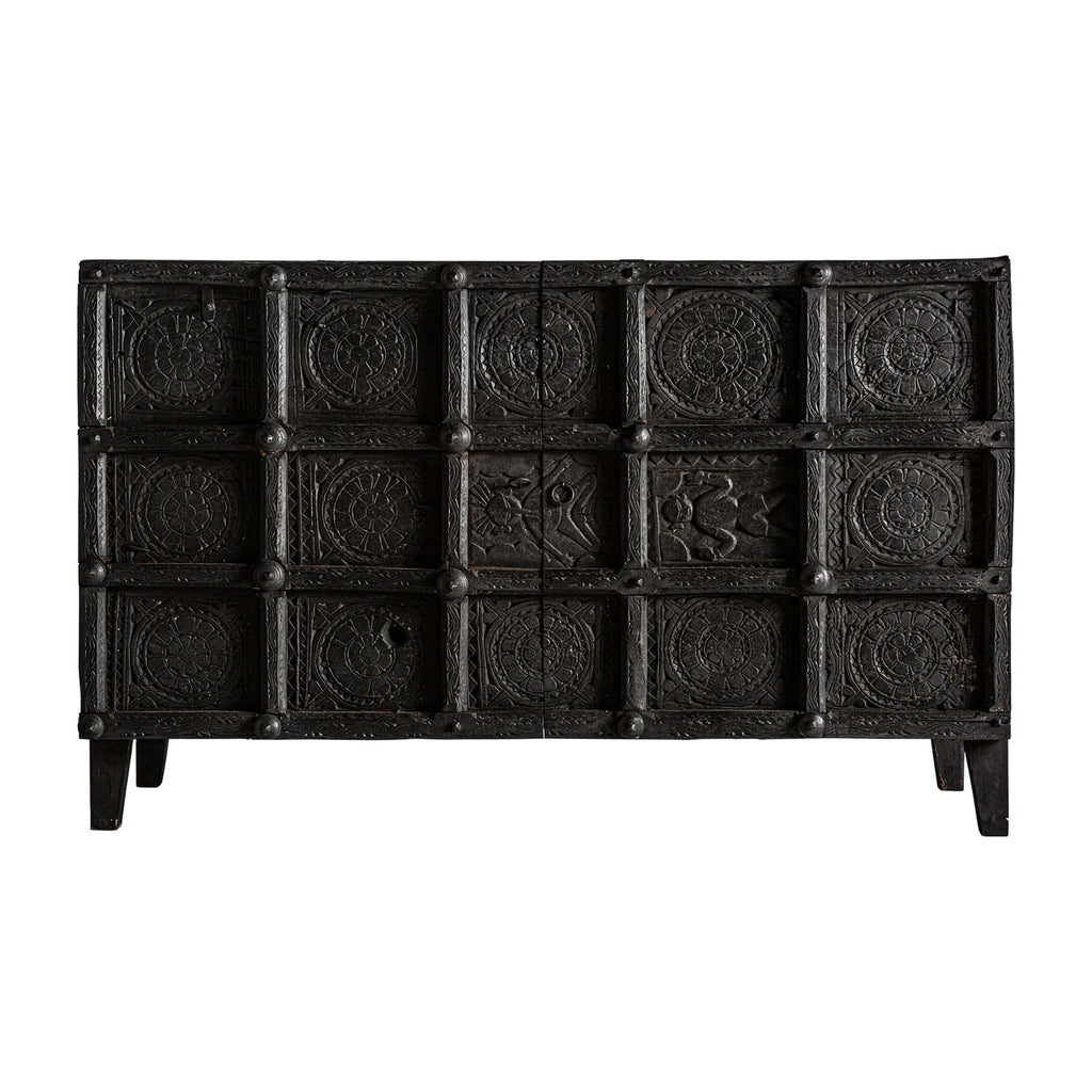 Handgefertigtes Sideboard mit zwei Türen aus antikem Mangoholz in Schwarz - Maison Oudh