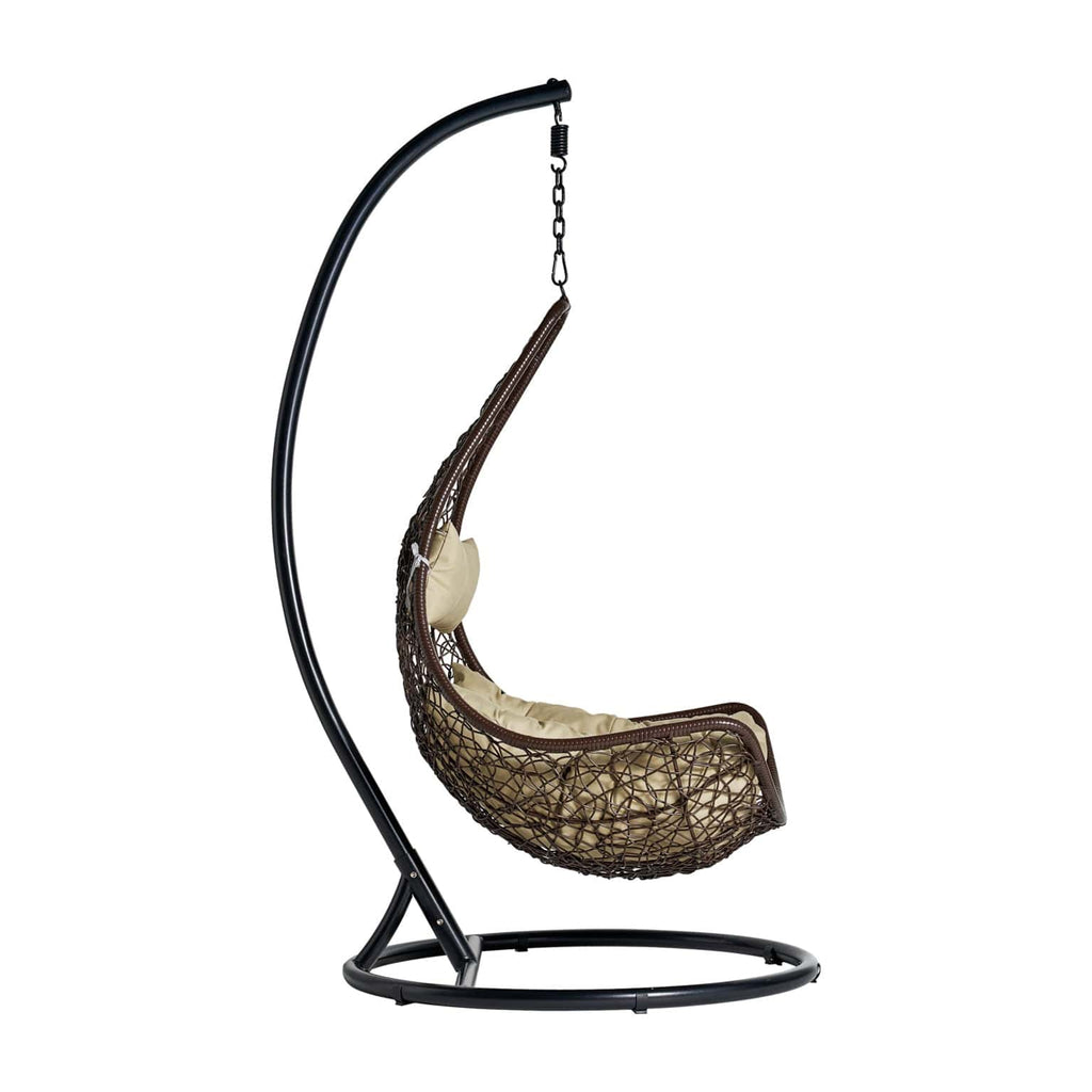 Hängesessel in Beige aus Rattan inklusive Polsterkissen - Maison Oudh
