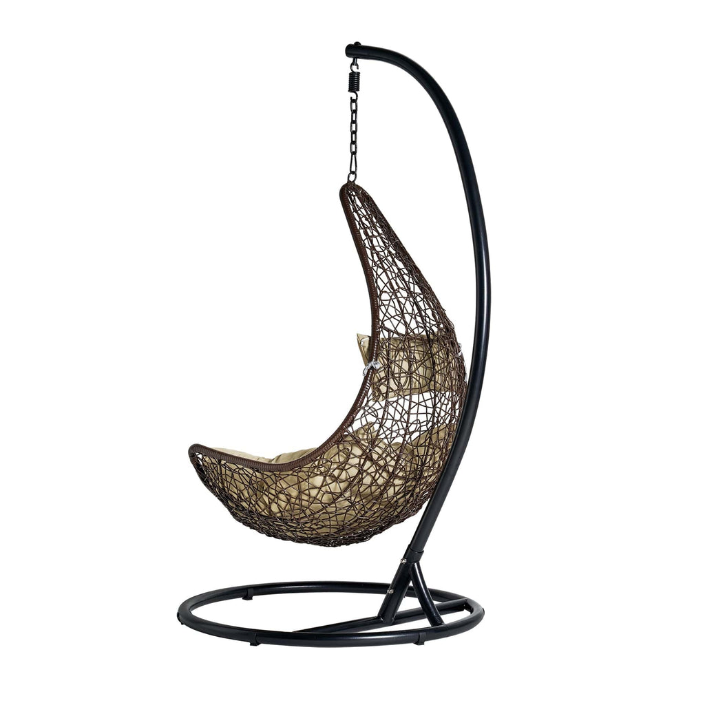 Hängesessel in Beige aus Rattan inklusive Polsterkissen - Maison Oudh