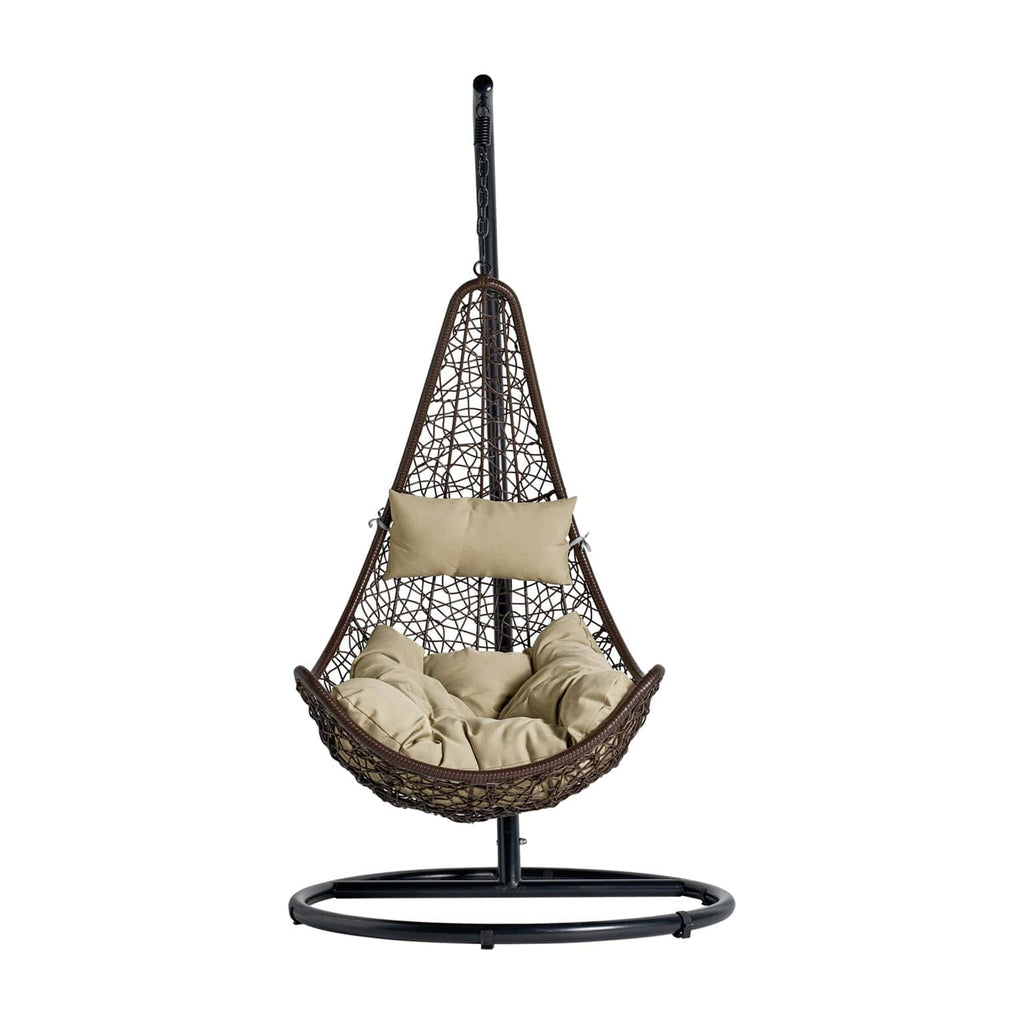 Hängesessel in Beige aus Rattan inklusive Polsterkissen - Maison Oudh