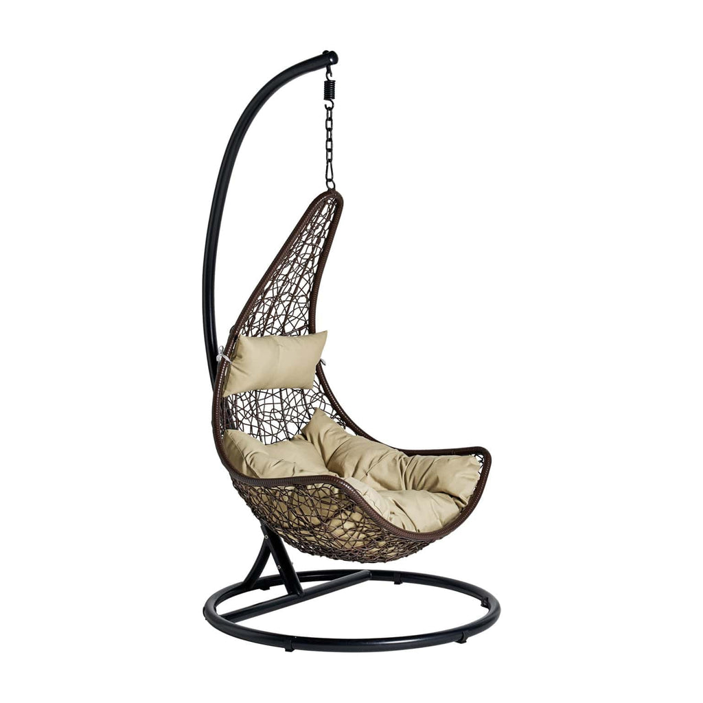 Hängesessel in Beige aus Rattan inklusive Polsterkissen - Maison Oudh