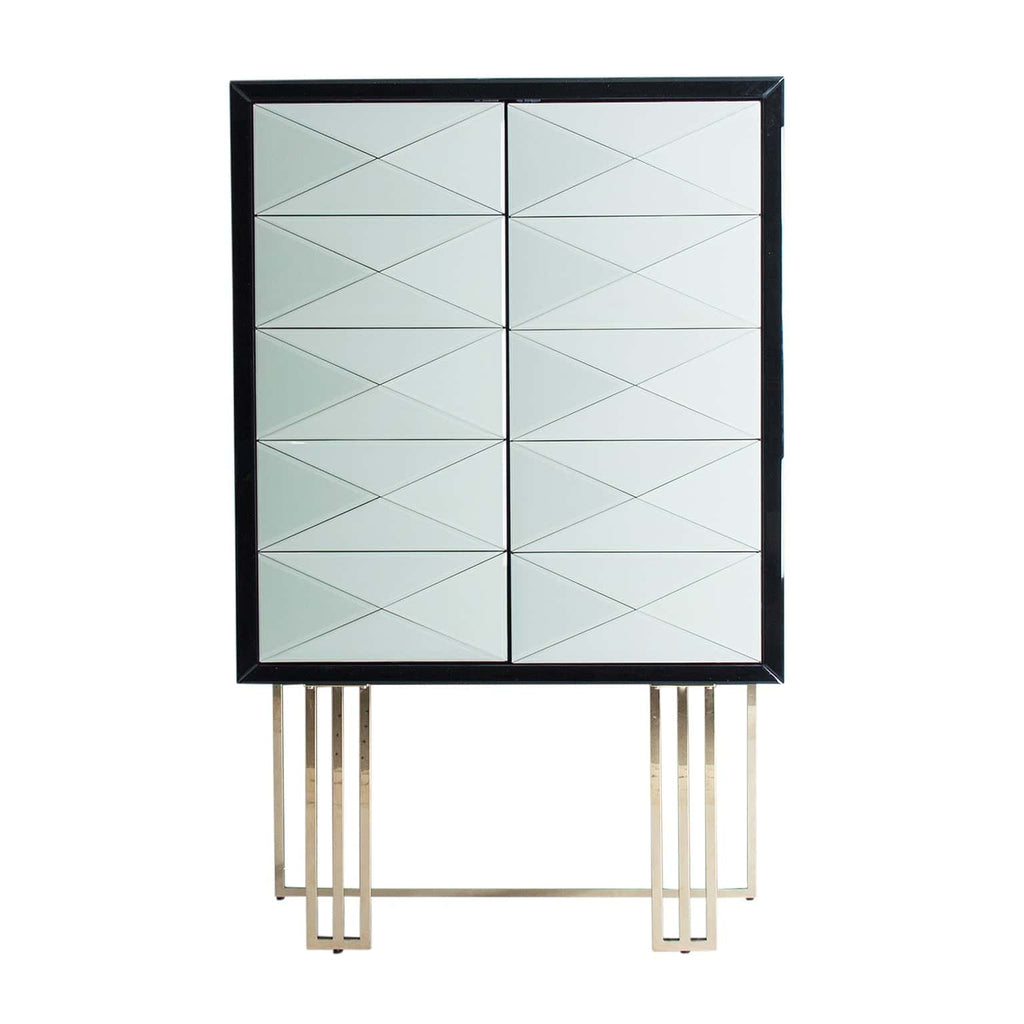 Art Deco Hochschrank in Schwarz und Weiss mit Goldenen Elementen