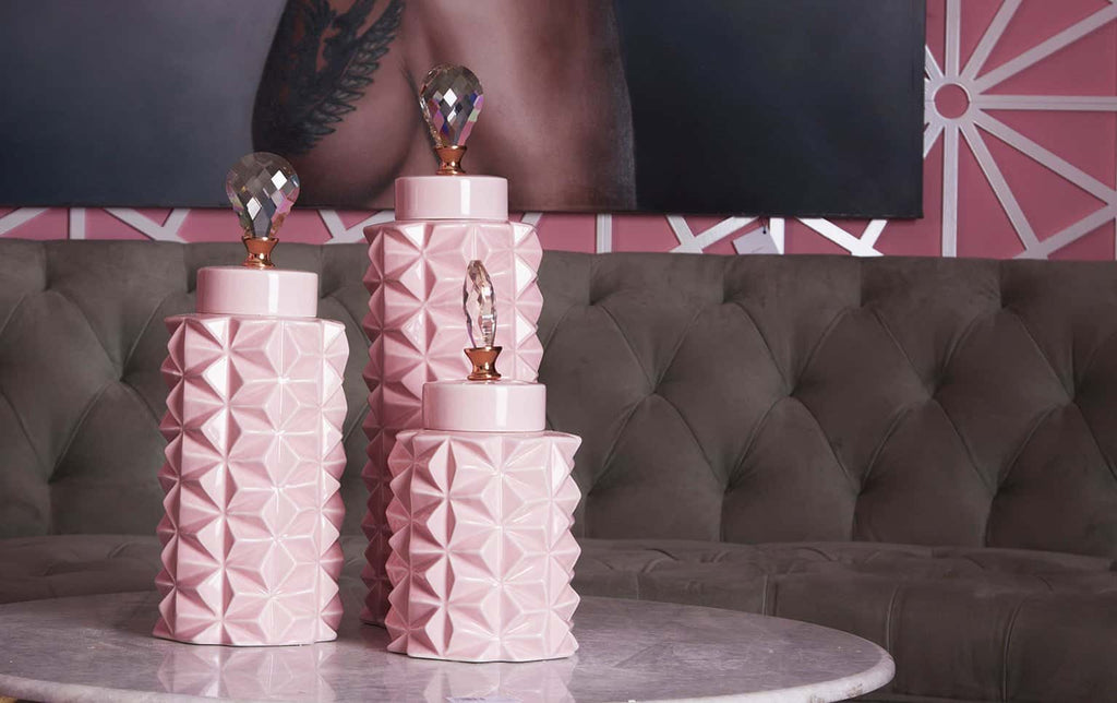 Keramikvase in Rosa mit Deckel - Maison Oudh
