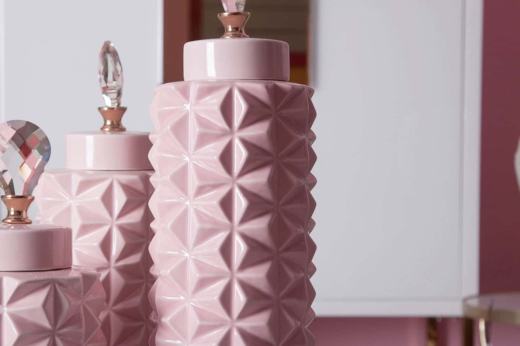 Keramikvase in Rosa mit Deckel - Maison Oudh