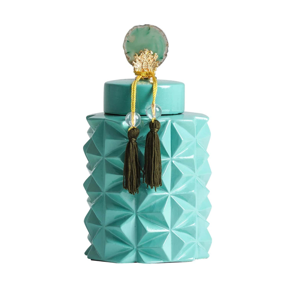 Keramikvase in Türkis kombiniert mit Messing und Stein - Maison Oudh