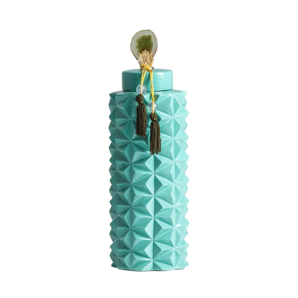 Keramikvase in Türkis kombiniert mit Messing und Stein - Maison Oudh