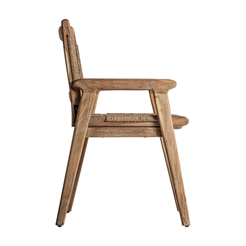 Kolonialer Stuhl mit Armlehnen aus Mangoholz und Jute - Maison Oudh