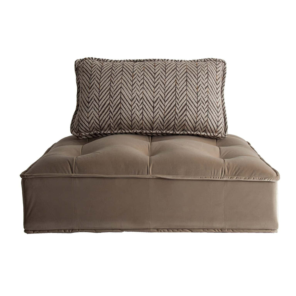 Modulares Loungesofa in Braun und Beige bezogen mit Samt und Leinen - Maison Oudh