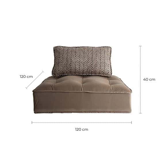 Modulares Loungesofa in Braun und Beige bezogen mit Samt und Leinen - Maison Oudh
