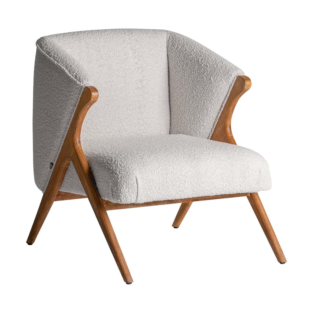 Sessel aus Kiefernholz und Bouclé Baumwolle in Off White  - Maison Oudh