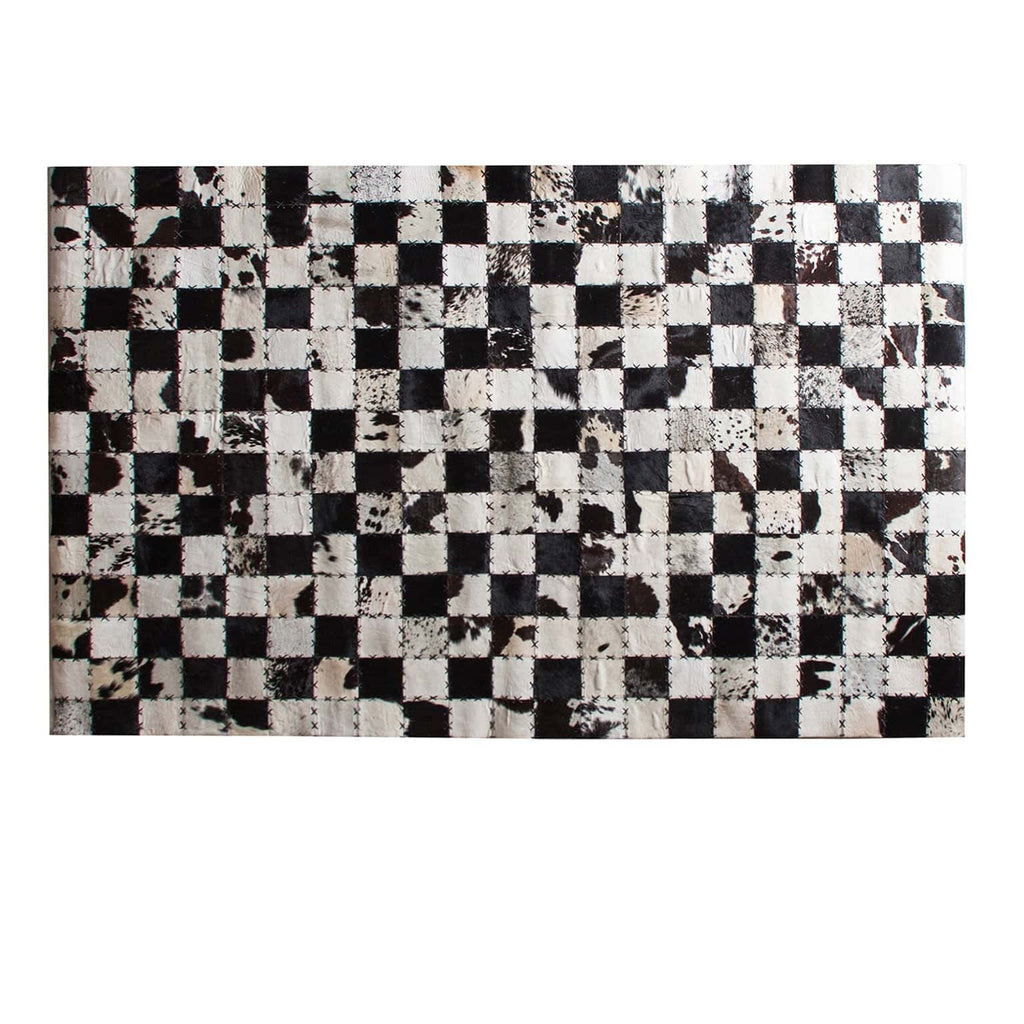 Nordic Leder-Patchwork Teppich: Schwarz-Weiß Eleganz - Maison Oudh