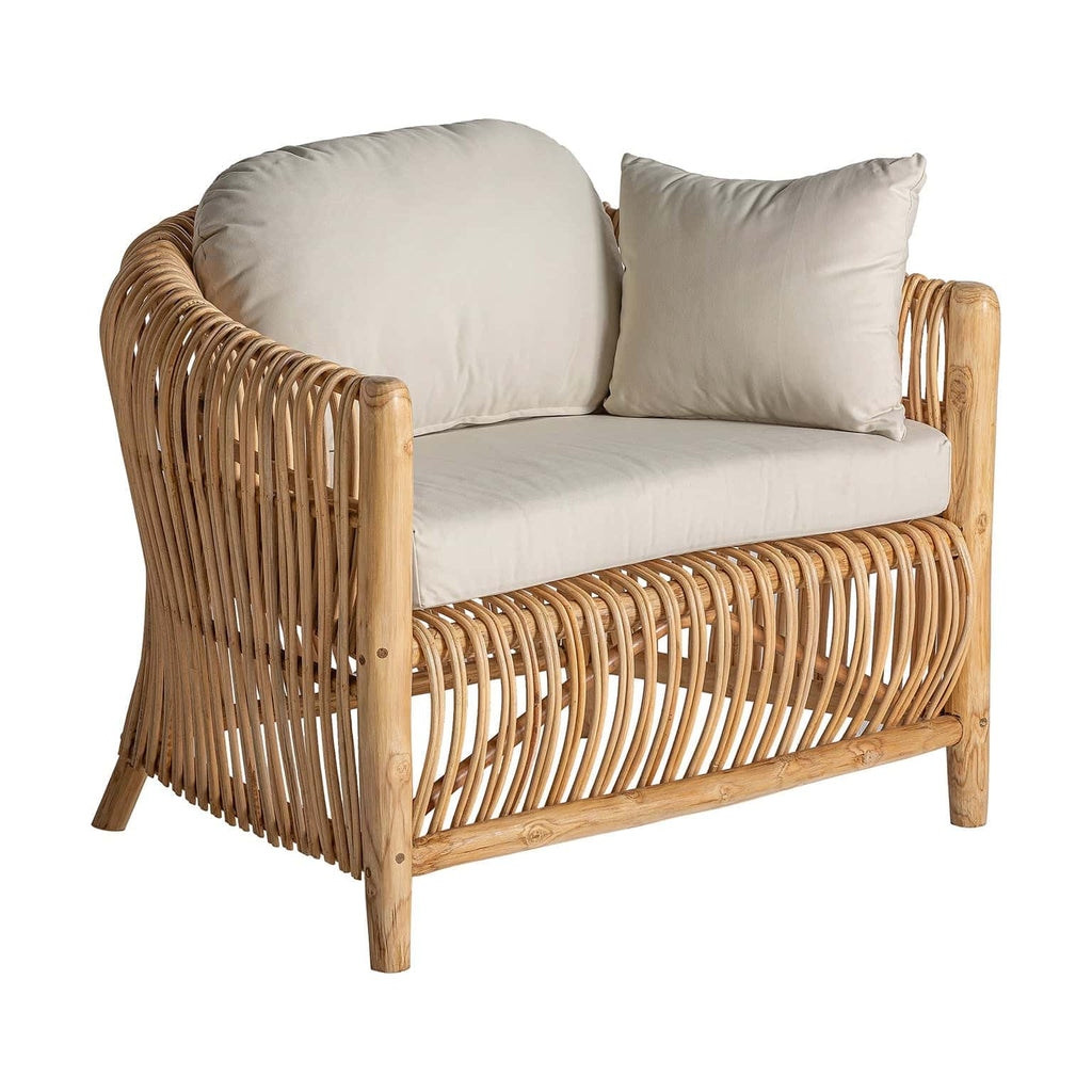 Moderner Rattan Sessel mit Baumwollbezug