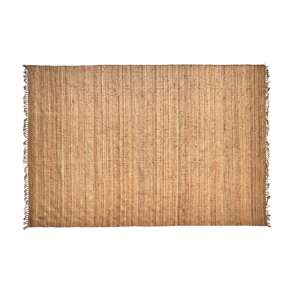 Rechteckiger Vintage Jute Teppich in Brauntönen mit Fransen - Maison Oudh