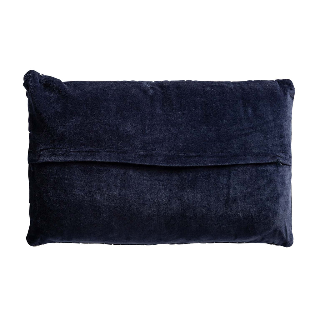 Rechteckiges blaues Samtkissen mit Stickereien - Maison Oudh