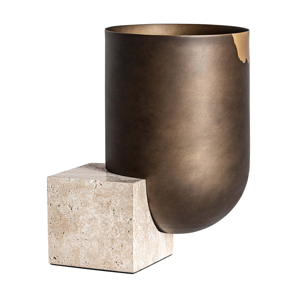 Runde Art Deco Vase aus Messing mit Marmorfuss - Maison Oudh