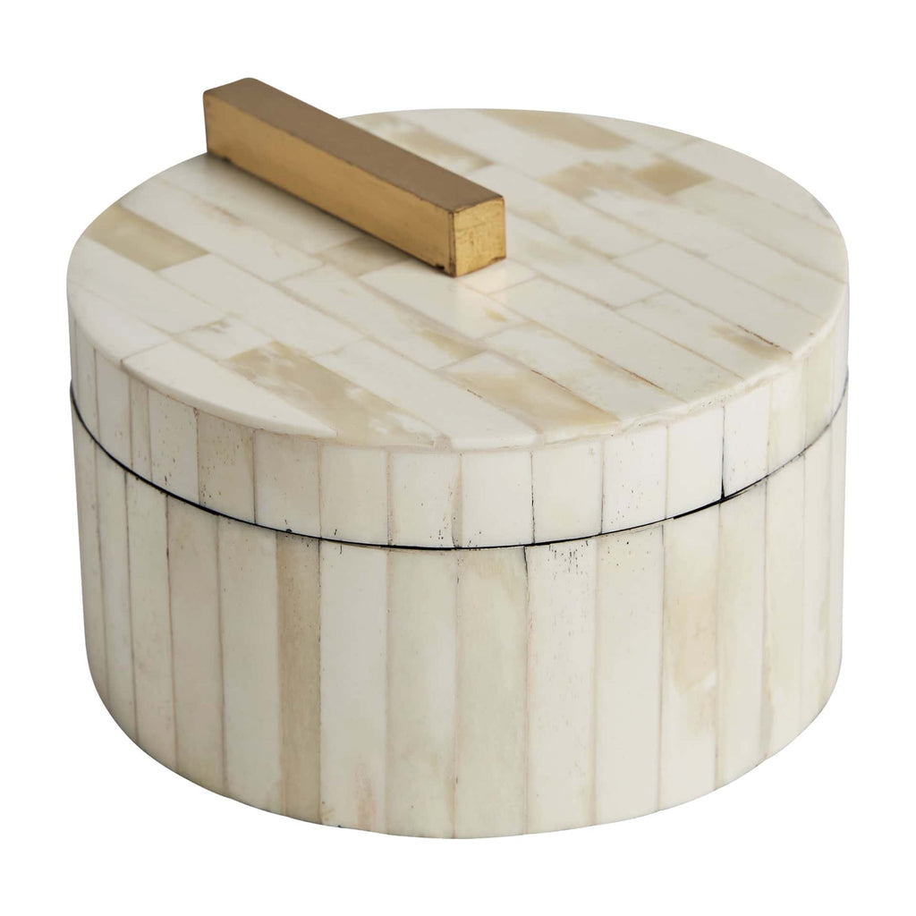 Runde elfenbeinfarbene Box aus Bone mit Deckel -large- - Maison Oudh