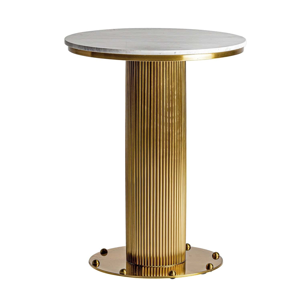 Runder Art Deco Bartisch: Marmor und Stahl in Weiß/Gold - Maison Oudh