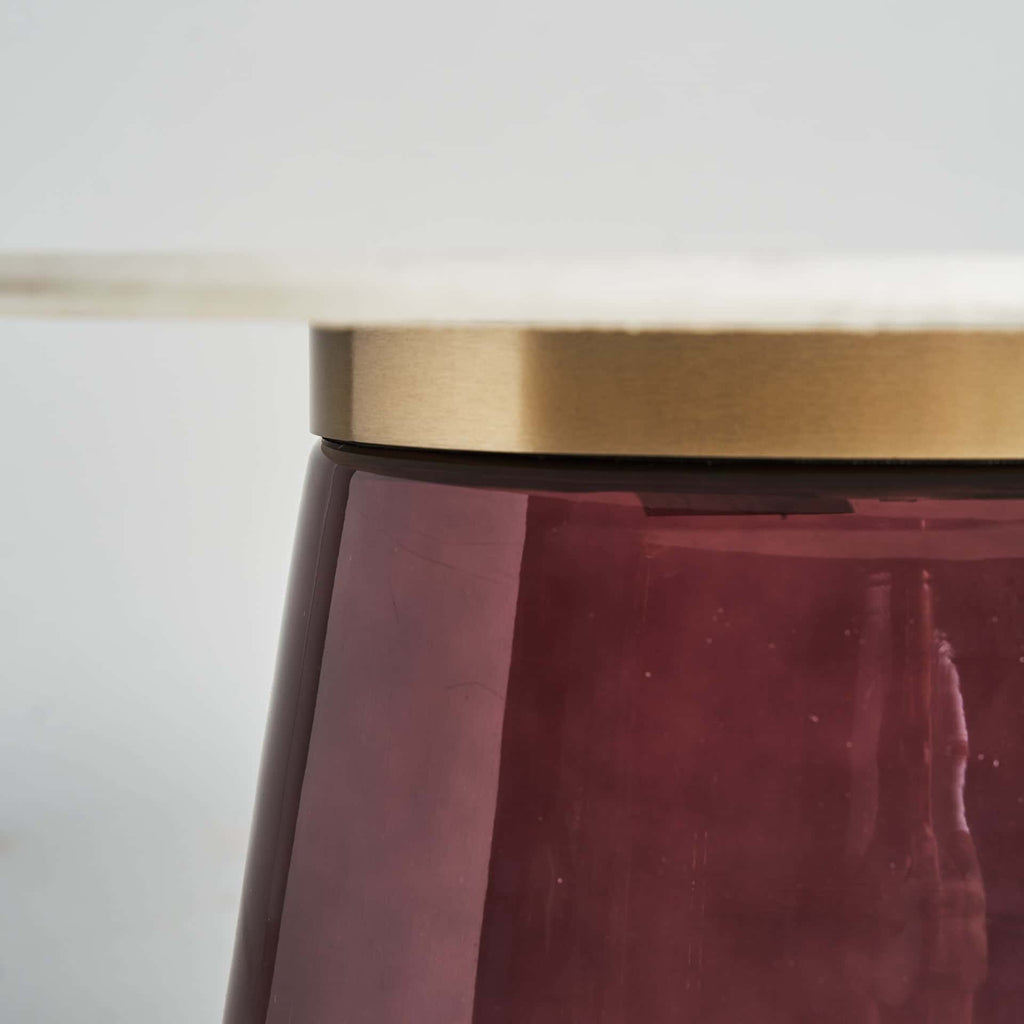Runder Beistelltisch aus Glas kombiniert mit weissem Marmor - Maison Oudh