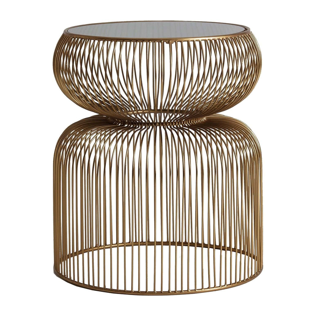 Runder Beistelltisch in Gold mit schwarzer Glasplatte