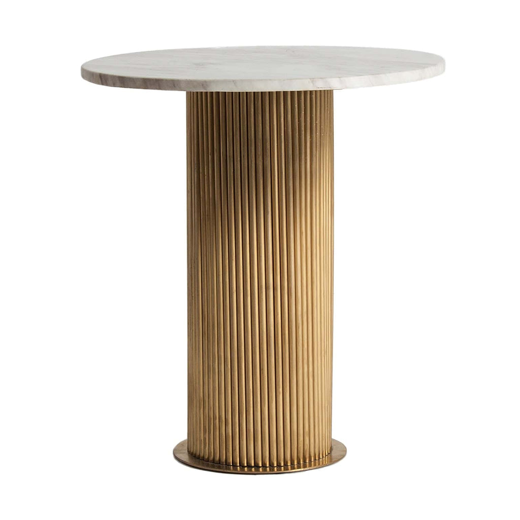 Runder Beistelltisch in Gold mit Weisser Tischplatte in Marmoroptik