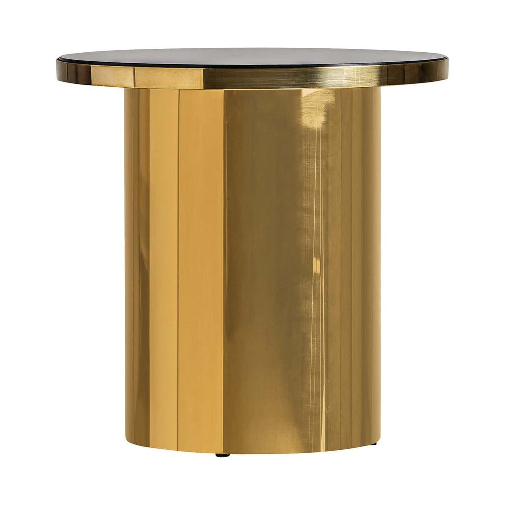 Runder Art Deco Beistelltisch mit Gemusterter Glasplatte in Schwarz und Gold