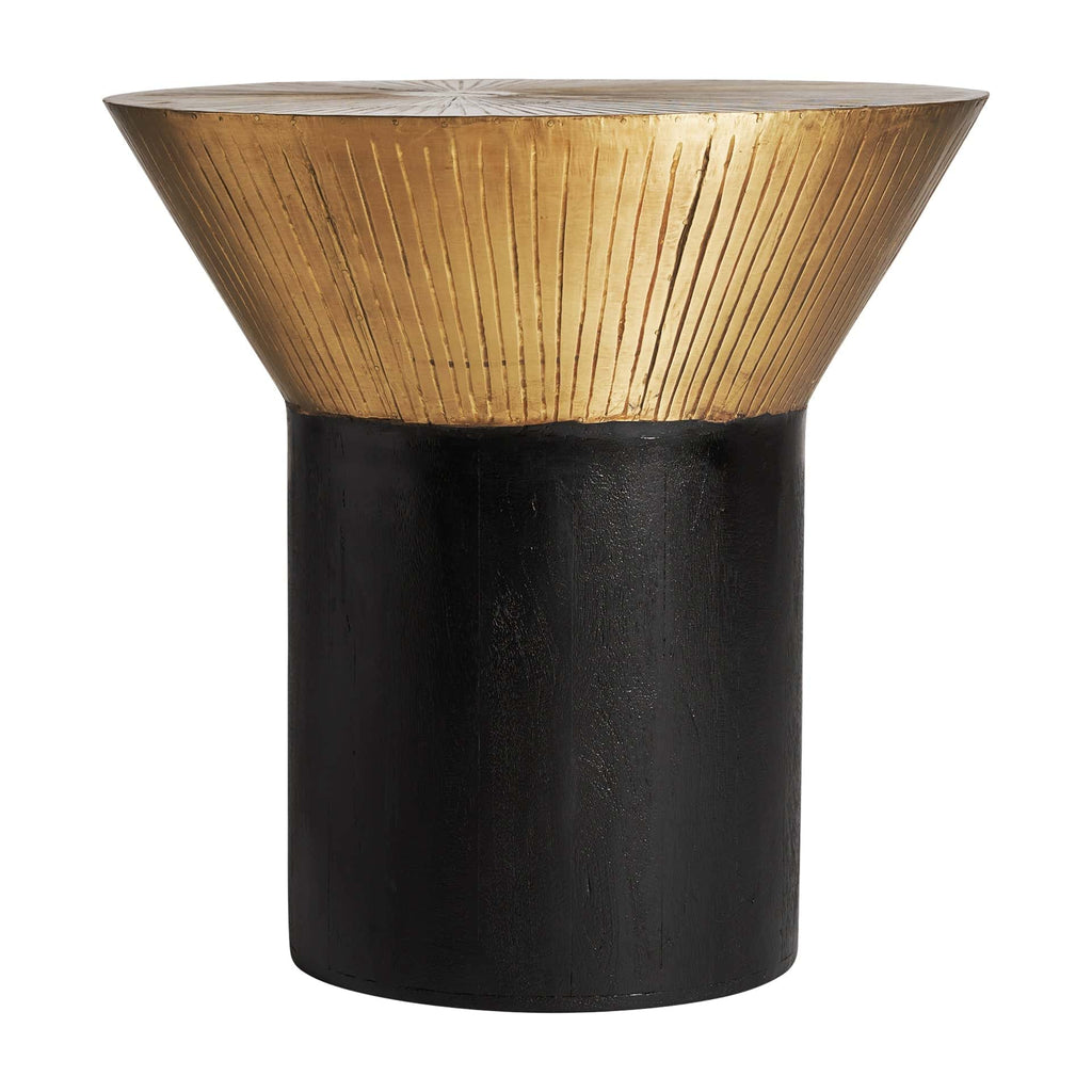 Runder Beistelltisch mit einer strukturierten Tischplatte in Gold - Maison Oudh